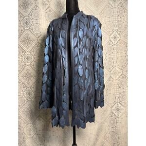 NWOT Dakota West Zippered Coat with Blue Metallic Leaf Overlay